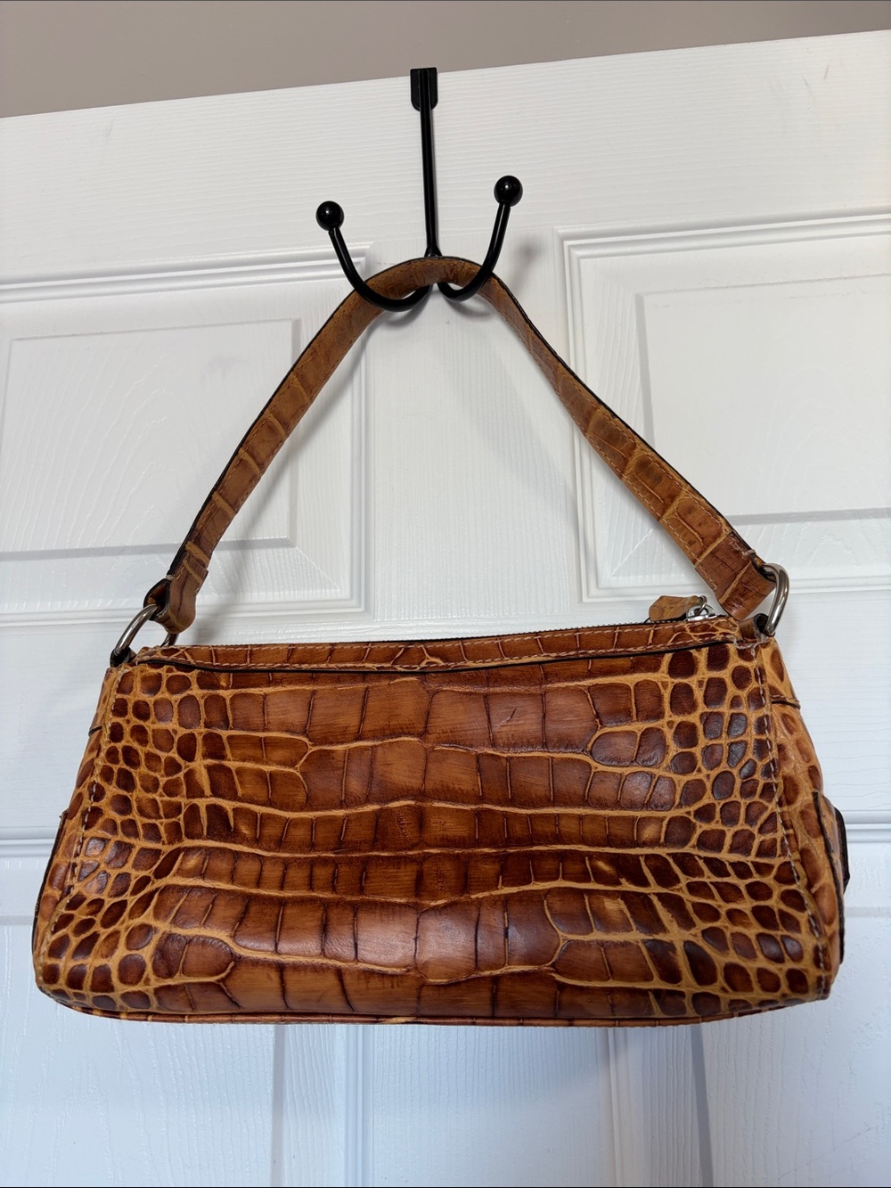 Dooney & Bourke Brown Croc-Embossed Leather Shoulder Bag - Picture 6 of 13